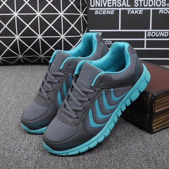 Shoes - Unisex Breathable Mesh Sneakers- Dark Gray+Blue
